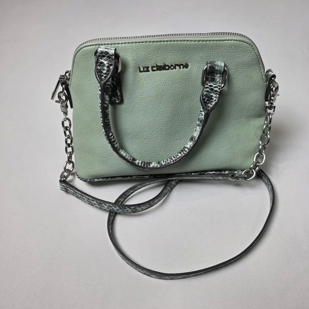 Liz Claiborne Mini Satchel Dome‎ Crossbody Bag Medium Mint Green Snakeskin Trim